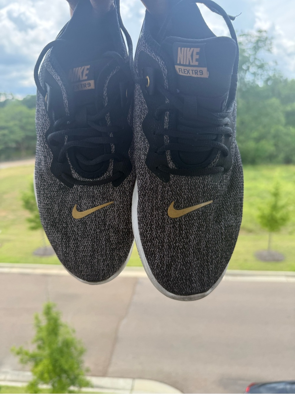 Nike Black and Gold Knit Flex TR9 Athletic Shoes